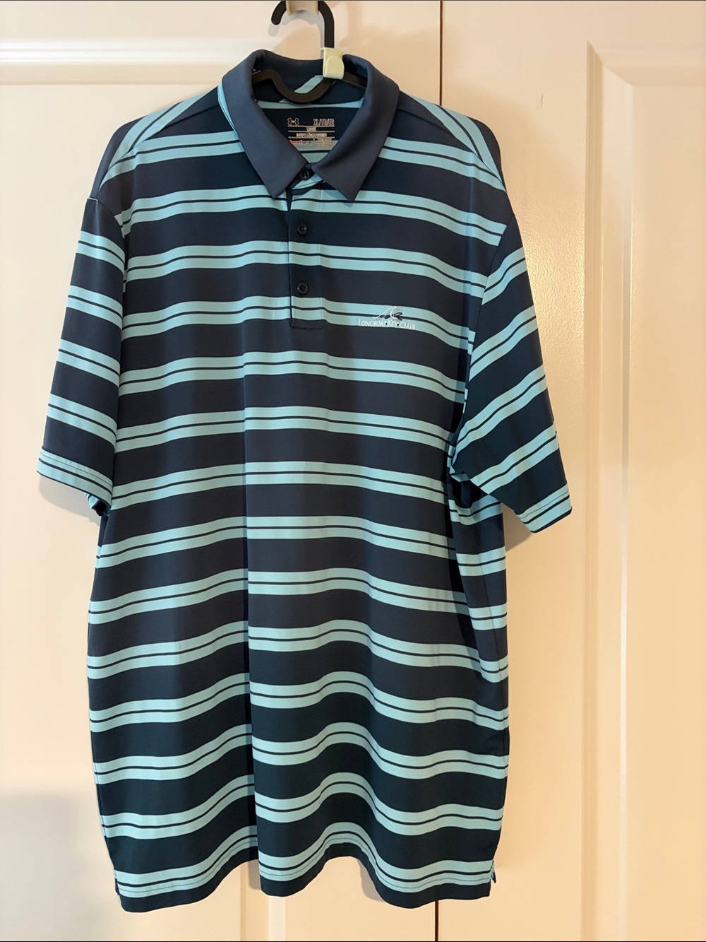 Under Armour Striped Short-Sleeve Polo in Navy and Light Blue. Worn once